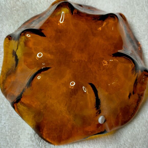 La Murrina etch dark amber petal bowl 5.5" Murano Italy abstract blown glass - Picture 3 of 9